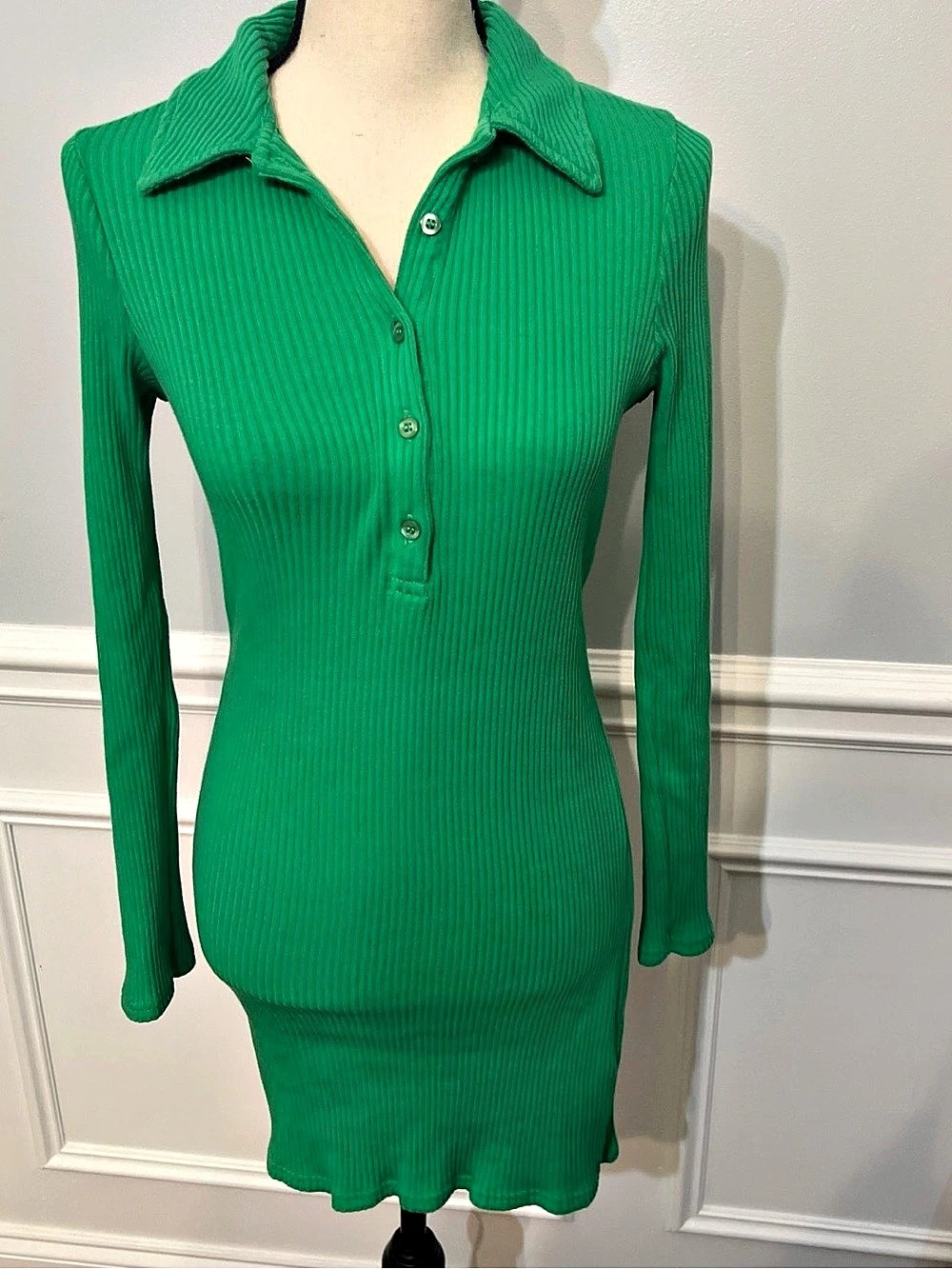 BDG Ribbed Sweater Bodycon Long Sleeve Mini Dress Henley Size Large
